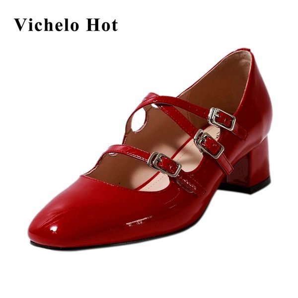 vichelo vintage full grain leather buckle decorations round toe med square heel buckle straps dance party women pumps l38, Black
vichelo vintage full grain leather buckle decorations round toe med square heel buckle straps dance party women pumps l38, Black