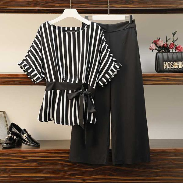 women's tracksuits plus size women work wear 2 pieces set 2021 summer short sleeve bow lace-up striped blouse + wide leg pants suits ca, Gray
women's tracksuits plus size women work wear 2 pieces set 2021 summer short sleeve bow lace-up striped blouse + wide leg pants suits ca, Gray