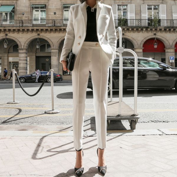 women's two piece pants 2021 spring and autumn fashion casual slim suit female korean version of the temperament small jacket business, White
women's two piece pants 2021 spring and autumn fashion casual slim suit female korean version of the temperament small jacket business, White