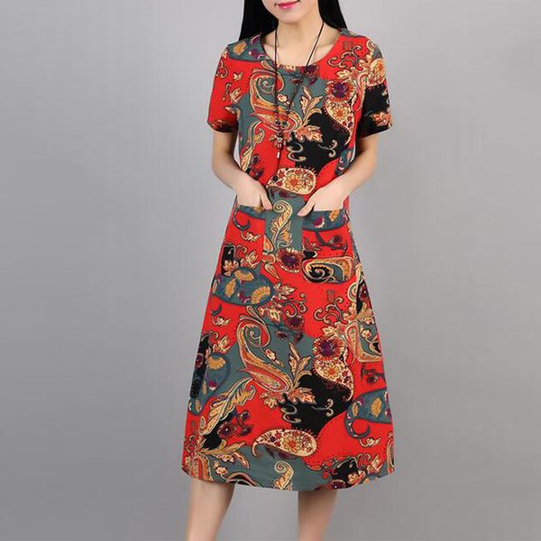 casual dresses elegant vintage print women cotton linen dress 2021 loose short sleeve plus size o-neck long summer for female, Black;gray
casual dresses elegant vintage print women cotton linen dress 2021 loose short sleeve plus size o-neck long summer for female, Black;gray