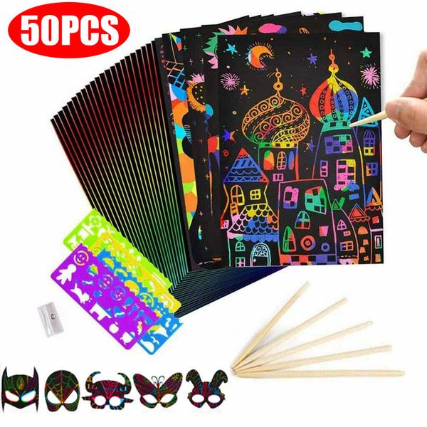 50x magic rainbow scratch art paper notes boards cards set for kids party child
50x magic rainbow scratch art paper notes boards cards set for kids party child