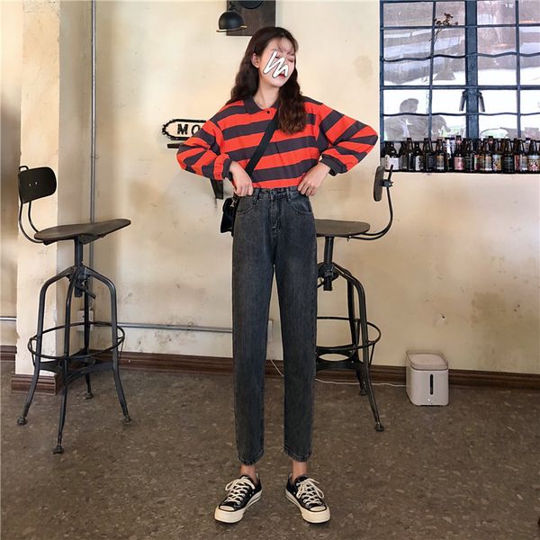 women jeans new black high waist loose washed skinny straight jeans for street students in autumn and winter 2020, Blue
women jeans new black high waist loose washed skinny straight jeans for street students in autumn and winter 2020, Blue