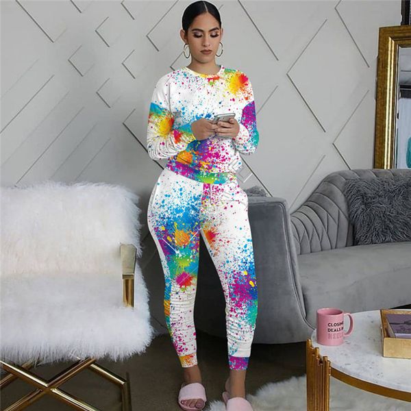 graffiti printing women tracksuit long sleeve t shirt pants leggings splash ink two pieces outfits designers tie dye clothing sets d92304, White 
graffiti printing women tracksuit long sleeve t shirt pants leggings splash ink two pieces outfits designers tie dye clothing sets d92304, White