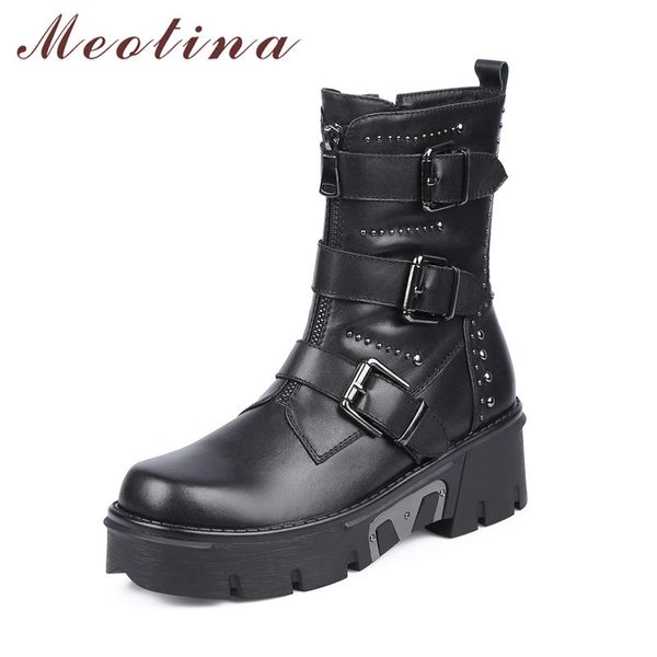 meotina buckle real leather platform high heel motorcycle boots ankle boots women shoes rivet block heels zipper short 43, Black
meotina buckle real leather platform high heel motorcycle boots ankle boots women shoes rivet block heels zipper short 43, Black