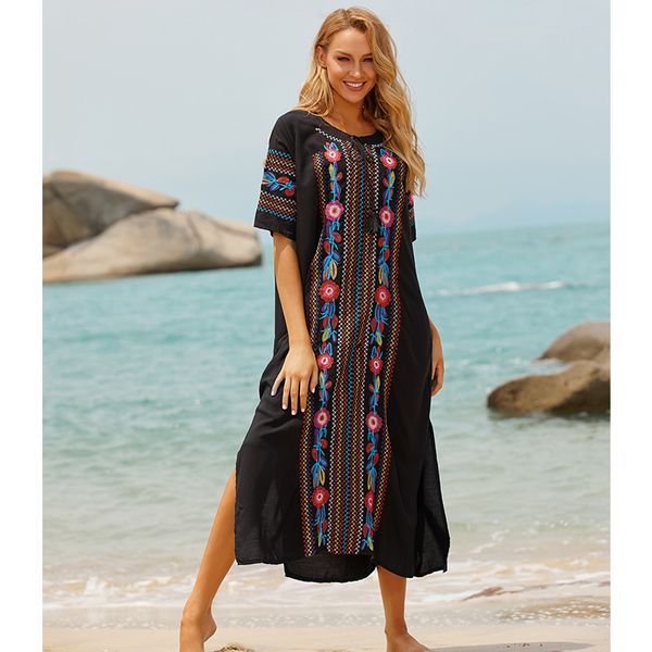 women's swimwear embroidery kaftan beach tunic cotton cover up saida de praia swimsuit women bikini pareo sarong beachwear #q1003, White;black
women's swimwear embroidery kaftan beach tunic cotton cover up saida de praia swimsuit women bikini pareo sarong beachwear #q1003, White;black