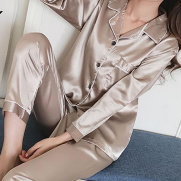 2pcs pajamas sets women lapel imitation silk long sleeve home wear ladies satin +pants nightgown sleepwear autumn, White
2pcs pajamas sets women lapel imitation silk long sleeve home wear ladies satin +pants nightgown sleepwear autumn, White