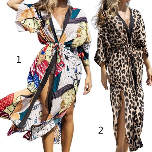 women flowy open front swimsuit cover ups leaves leopard print maxi long cardigan side split drawstring waist kimono robe, White;black
women flowy open front swimsuit cover ups leaves leopard print maxi long cardigan side split drawstring waist kimono robe, White;black