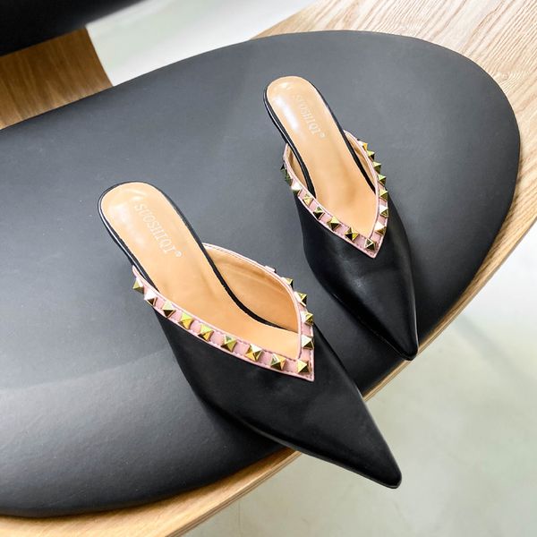 deat 2020 new summer fashion casual baotou outside thin middle heel pointed rivet high-heeled shoes muller slippers women se640, Black
deat 2020 new summer fashion casual baotou outside thin middle heel pointed rivet high-heeled shoes muller slippers women se640, Black