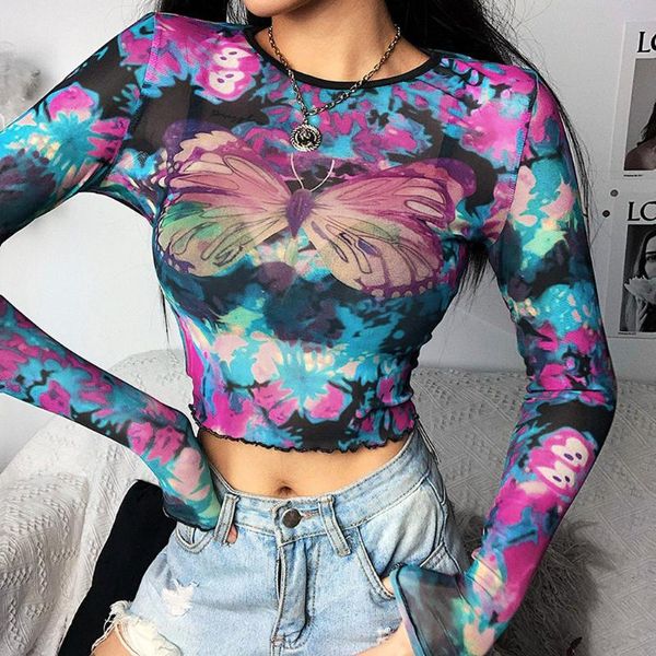 summer long sleeve t-shirt women gorgeous color gradient multicolor butterfly print net gauze cropped streetwear camiseta mujer, White
summer long sleeve t-shirt women gorgeous color gradient multicolor butterfly print net gauze cropped streetwear camiseta mujer, White
