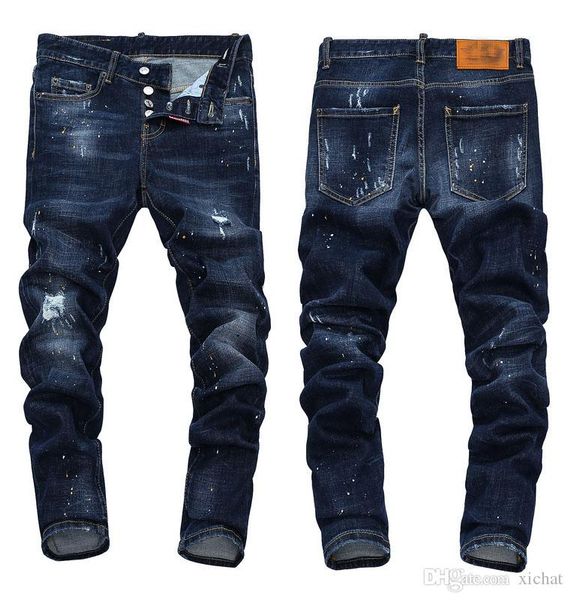 mens ripped painted dark blue jeans fashion designer slim fit low waist biker denim pants hip hop trousers nj7912
mens ripped painted dark blue jeans fashion designer slim fit low waist biker denim pants hip hop trousers nj7912