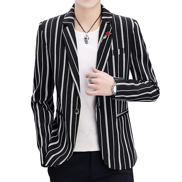 men's spring black and white stripes slim trend handsome suit jacket / 2020 new youth vertical stripes blazer, White;black
men's spring black and white stripes slim trend handsome suit jacket / 2020 new youth vertical stripes blazer, White;black