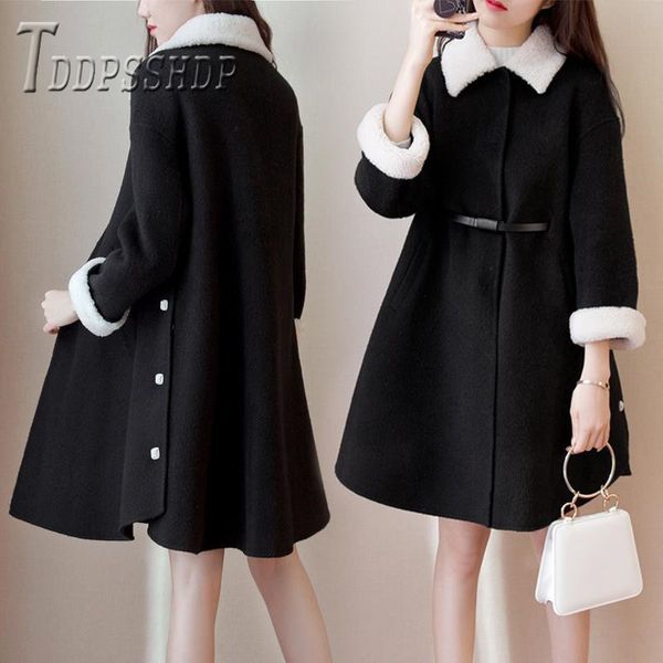 2020 new winter frock style women woolen coat lapel casual long style female overcoat, Black
2020 new winter frock style women woolen coat lapel casual long style female overcoat, Black