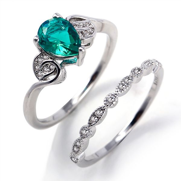 Junerain Brand Trendy 2PC Wedding Bridal Ring Sets for Women Delicate Drop Shaped with Green Cubic Zircon Luxury Engagement Ring Sets
Junerain Brand Trendy 2PC Wedding Bridal Ring Sets for Women Delicate Drop Shaped with Green Cubic Zircon Luxury Engagement Ring Sets