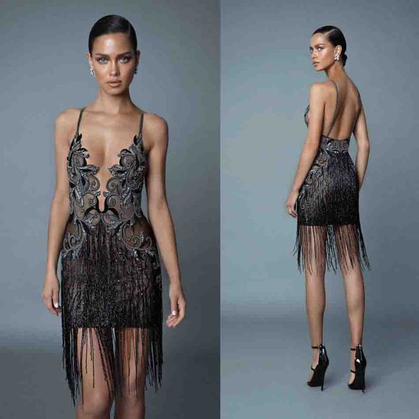2020 berta tassel black cocktail dresses backless spaghetti neck lace appliqued beads prom dress see through mini evening gowns, Black;red
2020 berta tassel black cocktail dresses backless spaghetti neck lace appliqued beads prom dress see through mini evening gowns, Black;red
