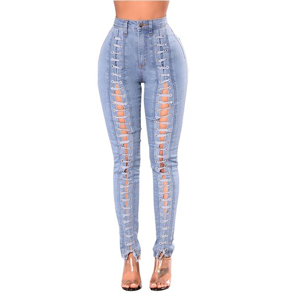 blue bandage jeans women ripped high waist skinny long length bell-button wash casual basic trousers pencil pants female 
blue bandage jeans women ripped high waist skinny long length bell-button wash casual basic trousers pencil pants female