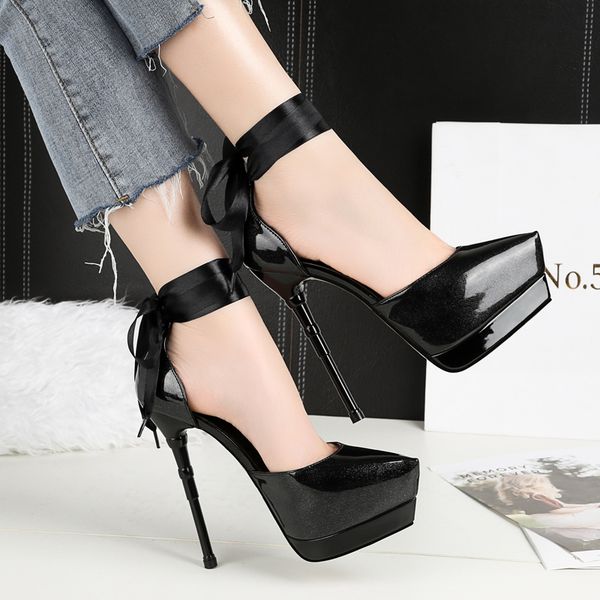 europe and the united states strap high-heeled stiletto shoes shallow mouth patent leather single shoes nightclub women's, Black
europe and the united states strap high-heeled stiletto shoes shallow mouth patent leather single shoes nightclub women's, Black