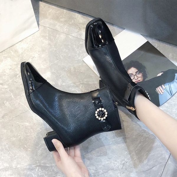 autumn pearl zipper female high heels sqaure toe fashion footwear woman new women boots ankle pu leather short ladies pumps, Black 
autumn pearl zipper female high heels sqaure toe fashion footwear woman new women boots ankle pu leather short ladies pumps, Black