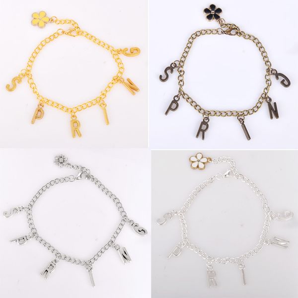 charm bracelets antique bronze gold silver color flower spring bracelet season alphabet jewelry women fashion vintage custom jewellery, Golden;silver
charm bracelets antique bronze gold silver color flower spring bracelet season alphabet jewelry women fashion vintage custom jewellery, Golden;silver