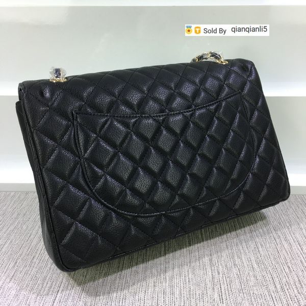 qianqianli5 i6j3 brand design xxl 33cm maxi jumbo genuine lambskin quilted double flap bag caviar leather plaid shoulder chain