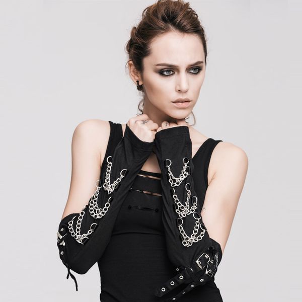 five fingers gloves steampunk punk women black arm metal chains buckles long clothes accessory unique, Blue;gray
five fingers gloves steampunk punk women black arm metal chains buckles long clothes accessory unique, Blue;gray