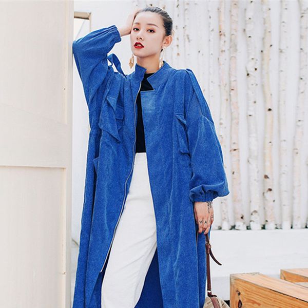 new high-quality blue corduroy trench coat women 2020 spring long loose vintage drawstring waist windbreaker ladies casual coat, Tan;black
new high-quality blue corduroy trench coat women 2020 spring long loose vintage drawstring waist windbreaker ladies casual coat, Tan;black
