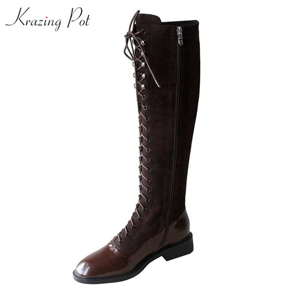 krazing pot winter round toe long handsome knee-high boots cow leather patchwork flock british lace up rivets women boots l77, Black
krazing pot winter round toe long handsome knee-high boots cow leather patchwork flock british lace up rivets women boots l77, Black