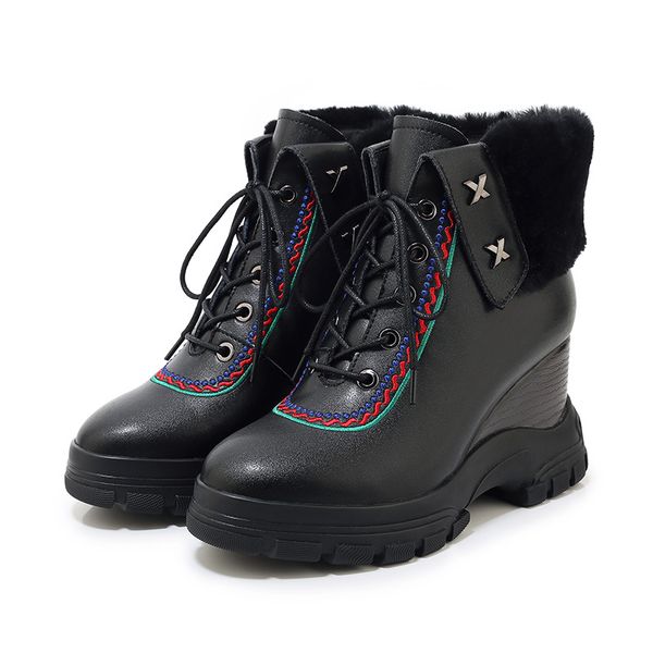 ankle boots women's wedges shoes cow leather plush keep warm ankle boots women's casual shoes zapatos mujer, Black 
ankle boots women's wedges shoes cow leather plush keep warm ankle boots women's casual shoes zapatos mujer, Black