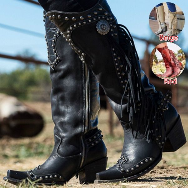 womens knee high boots leather riding boots western cowgirl tall warm pointed toe fashion ladies, Black
womens knee high boots leather riding boots western cowgirl tall warm pointed toe fashion ladies, Black