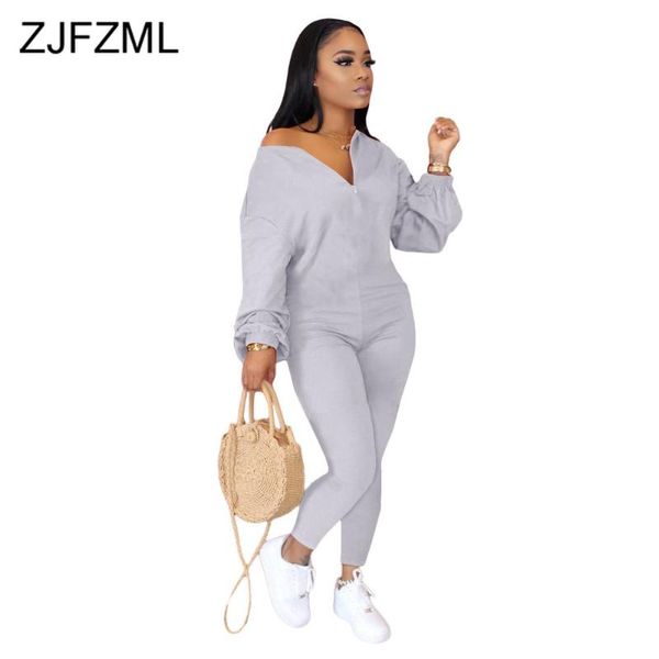 one shoulder streetwear bodycon jumpsuit for women front zipper long lantern sleeve overall casual skinny slim one piece rompers, Gray
one shoulder streetwear bodycon jumpsuit for women front zipper long lantern sleeve overall casual skinny slim one piece rompers, Gray