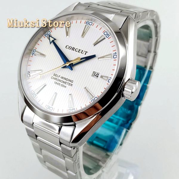 41mm corgeut silver watch case sapphire crystal white dial date luminous automatic mens luxury business watch, Slivery;brown
41mm corgeut silver watch case sapphire crystal white dial date luminous automatic mens luxury business watch, Slivery;brown