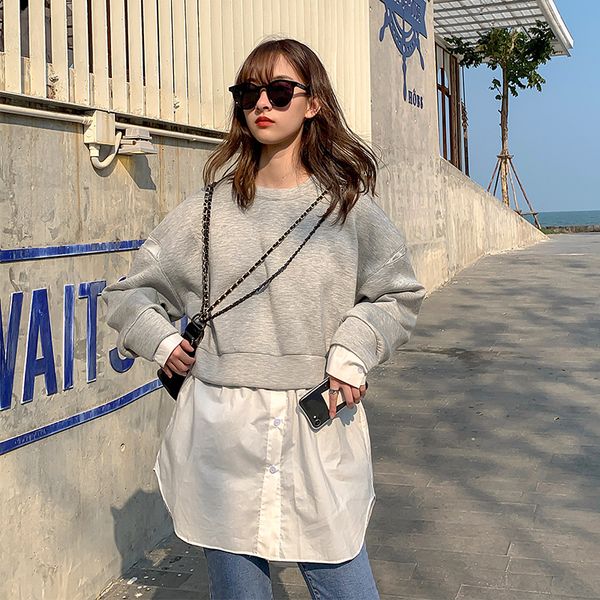 women's hoodies & sweatshirts solid color 2021 spring clothing fake two-piece hoodie commuting loose-fit joint long sleeve pullover cre, Black
women's hoodies & sweatshirts solid color 2021 spring clothing fake two-piece hoodie commuting loose-fit joint long sleeve pullover cre, Black