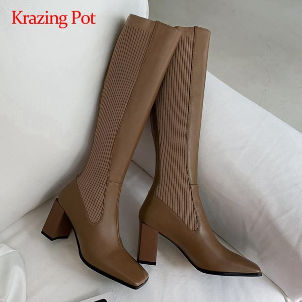 krazing pot riding boots real leather knitting patchwork thick high heel square toe zipper popular fashion knee high boots l17, Black
krazing pot riding boots real leather knitting patchwork thick high heel square toe zipper popular fashion knee high boots l17, Black