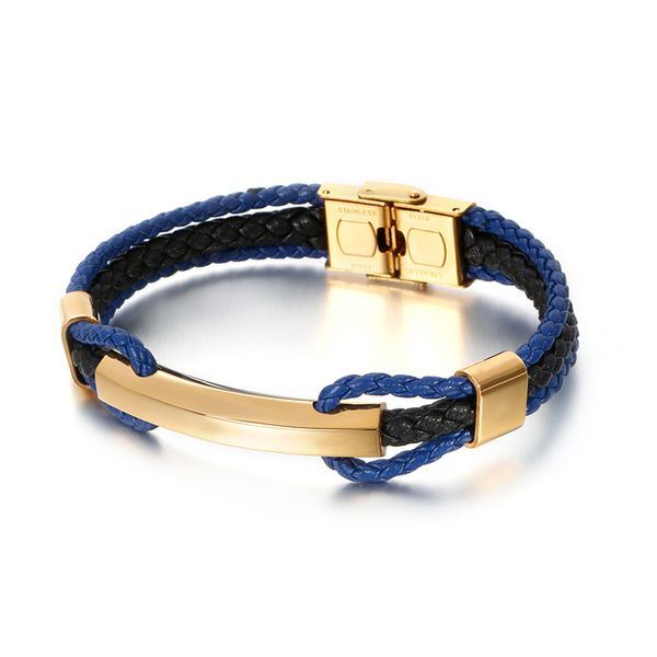 link, chain european and american fashion accessories leather woven bracelet business wind men's stainless steel, Black
link, chain european and american fashion accessories leather woven bracelet business wind men's stainless steel, Black