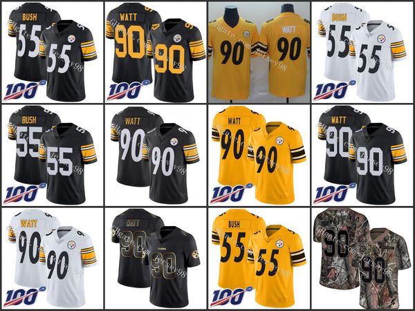pittsburgh steelers gold team color stitched nfl 100th season vapo 55 devin bush r 90 t. j. watt jersey, Black;red 
pittsburgh steelers gold team color stitched nfl 100th season vapo 55 devin bush r 90 t. j. watt jersey, Black;red