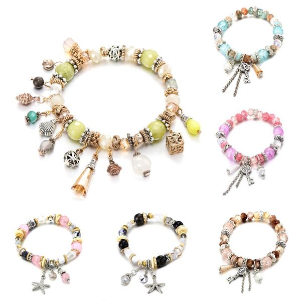 bohemian antique gold charm bracelet & bangle with shell and starfish crystal ball women wedding gift cadeau maitresse, Golden;silver 
bohemian antique gold charm bracelet & bangle with shell and starfish crystal ball women wedding gift cadeau maitresse, Golden;silver