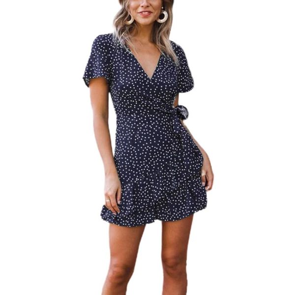 women fashion v-neck ruffles dress summer fresh polka dot bandage irregular hem beach dresses, Black;gray
women fashion v-neck ruffles dress summer fresh polka dot bandage irregular hem beach dresses, Black;gray