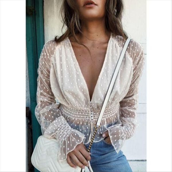 2020 summer women blouses see through sxey mesh blouses deep v neck long sleeve sheer blouse shirt ladies dot transparent, White
2020 summer women blouses see through sxey mesh blouses deep v neck long sleeve sheer blouse shirt ladies dot transparent, White