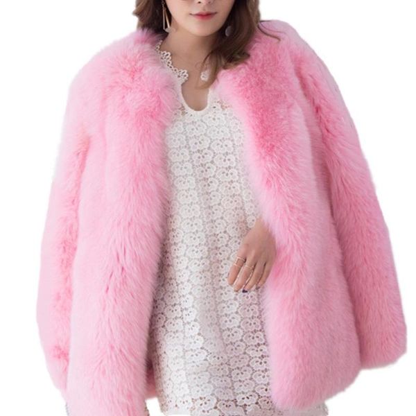 women long sleeve faux fur coat overcoat artificial fur coat women fashion pockets faux jackets long jacket, Black