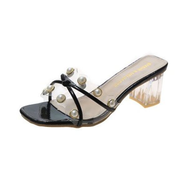 2020 summer new pearl word drag female fashion wild large size thick heels wear sandals and slippers, Black
2020 summer new pearl word drag female fashion wild large size thick heels wear sandals and slippers, Black