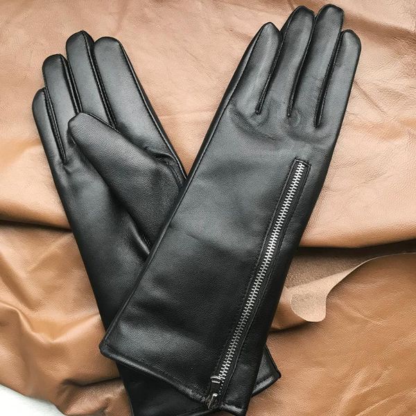 sheepskin leather gloves touchscreen silver zipper gloves 28cm mid short style leather black female women winter warm, Blue;gray
sheepskin leather gloves touchscreen silver zipper gloves 28cm mid short style leather black female women winter warm, Blue;gray