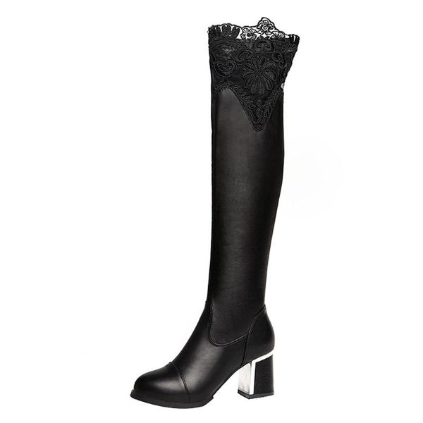 jaycosin women's boots over-the-knee embroidered lace knee bare boots square high heel casual long tube ladies booties, Black 
jaycosin women's boots over-the-knee embroidered lace knee bare boots square high heel casual long tube ladies booties, Black