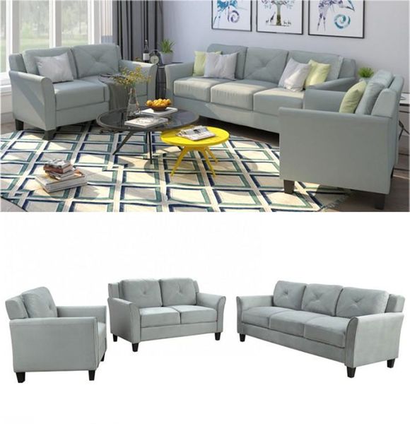 Us Stock Modern 20s U_style Button Tufted 3 Piece Chair Loveseat Sofa Sets Us Warehouse Wy000048eaa