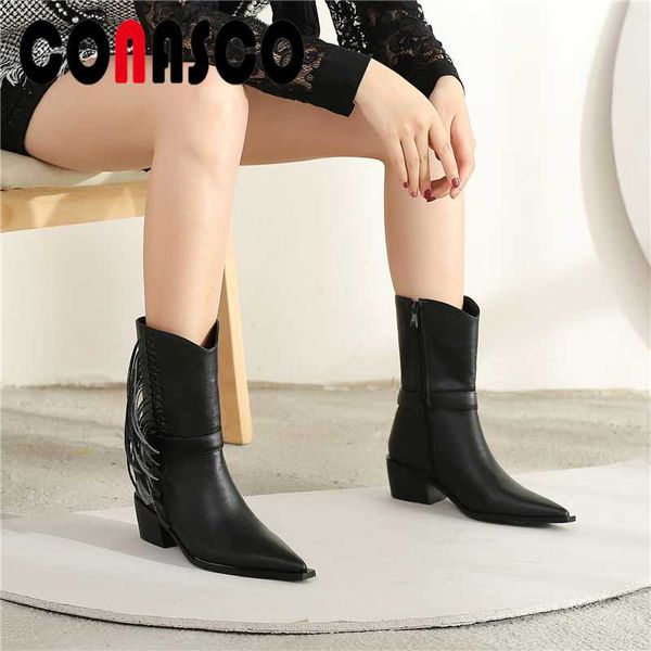 conasco women mid-calf boots new autumn winter warm genuine leather fashion fringe side zip pointed toe high heels boots woman, Black
conasco women mid-calf boots new autumn winter warm genuine leather fashion fringe side zip pointed toe high heels boots woman, Black