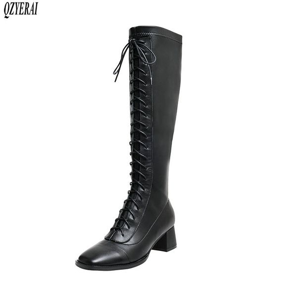 qzyerai new winter knee high boots genuine leather women boots motorcycle lace-up female warm high heels women shoes, Black
qzyerai new winter knee high boots genuine leather women boots motorcycle lace-up female warm high heels women shoes, Black