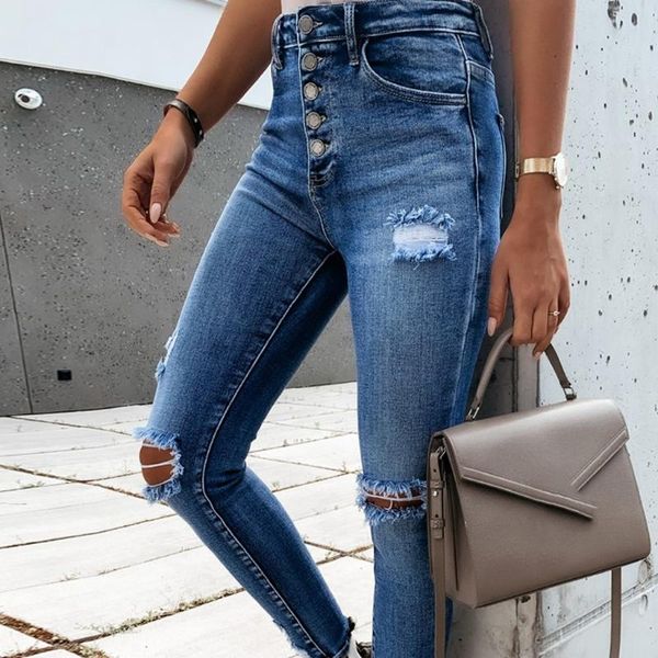 2020 womens stretch skinny ripped hole washed denim jeans female slim jeggings high waist pencil pants trousers, Blue
2020 womens stretch skinny ripped hole washed denim jeans female slim jeggings high waist pencil pants trousers, Blue