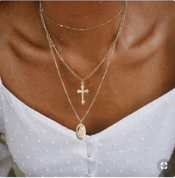 european and american new fashion necklace creative retro madonna cross pendant multi-layer three-layer necklace, Silver
european and american new fashion necklace creative retro madonna cross pendant multi-layer three-layer necklace, Silver