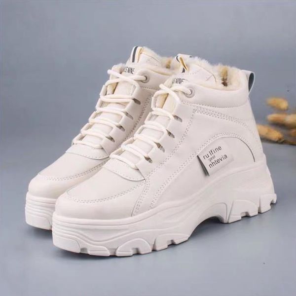 casual sneakers; winter sneakers plush fur; warm shoes; with lacing; women's shoes on, Black