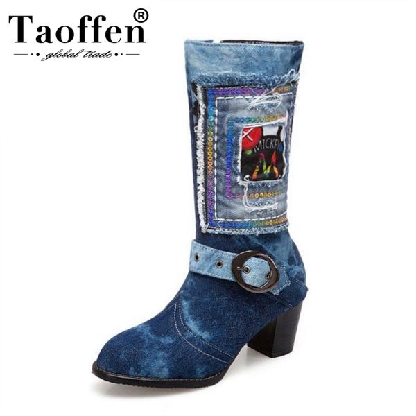 taoffen plus size 34-48 new fashion woman boots square high heels winter shoes women denim mid calf boots woman party shoes, Black
taoffen plus size 34-48 new fashion woman boots square high heels winter shoes women denim mid calf boots woman party shoes, Black