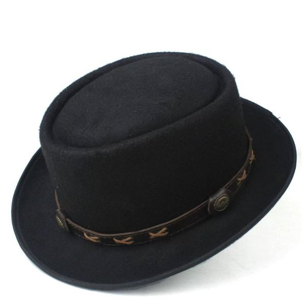 fashion men women pork pie hat with punk belt fedora hat for gentleman wool flat fedorta, Blue;gray
fashion men women pork pie hat with punk belt fedora hat for gentleman wool flat fedorta, Blue;gray
