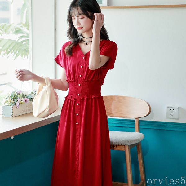 2020 summer new women's waistband v-neck french retro red slim fashion light mature wind dress, White;black
2020 summer new women's waistband v-neck french retro red slim fashion light mature wind dress, White;black